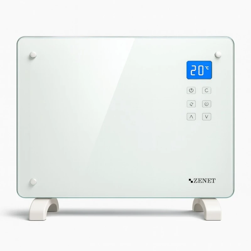 Zenet ZET-526 Подов и стенен конвектор бял, нагревател за въздух 1500W, Бял стъклен панел с дистанционно управление
